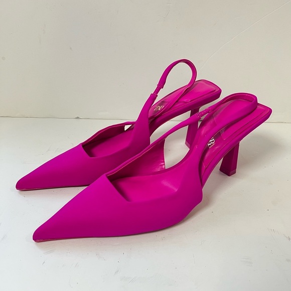 Zara Shoes - Zara Hot Pink Pointed Slingback Heels